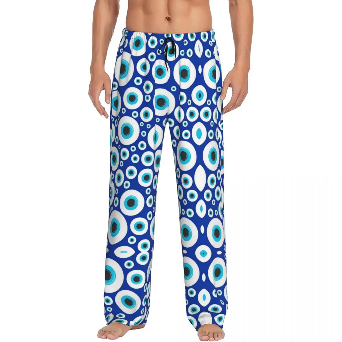 

Custom Nazar Evil Eye Pajama Pants Sleepwear for Men Elastic Waistband Symbol Amulet Sleep Lounge Bottoms with Pockets