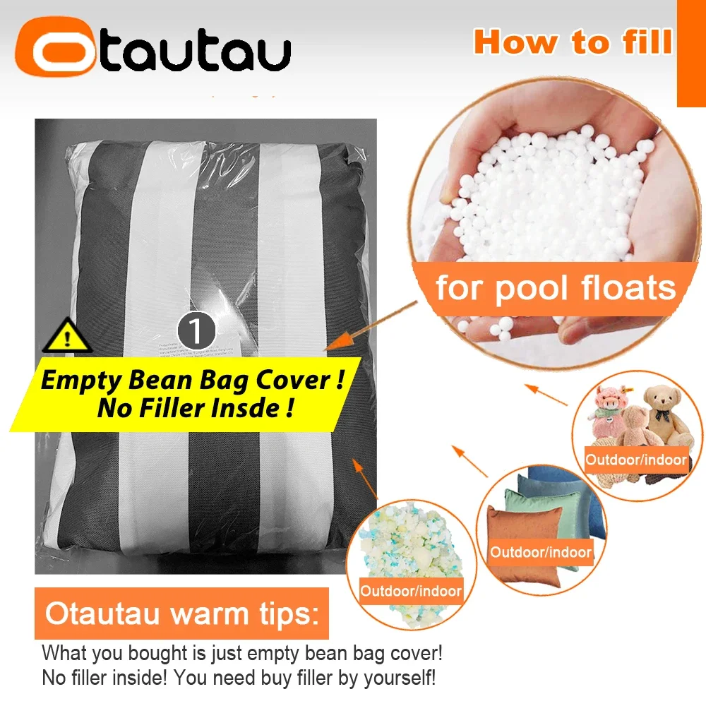 OTAUTAU Outdoor Waterproof Bean Bag Cover Swim Pool Beach Movie Event Lounger Pouf DD201【No Filler!Need Buy Filler By Yourself!】
