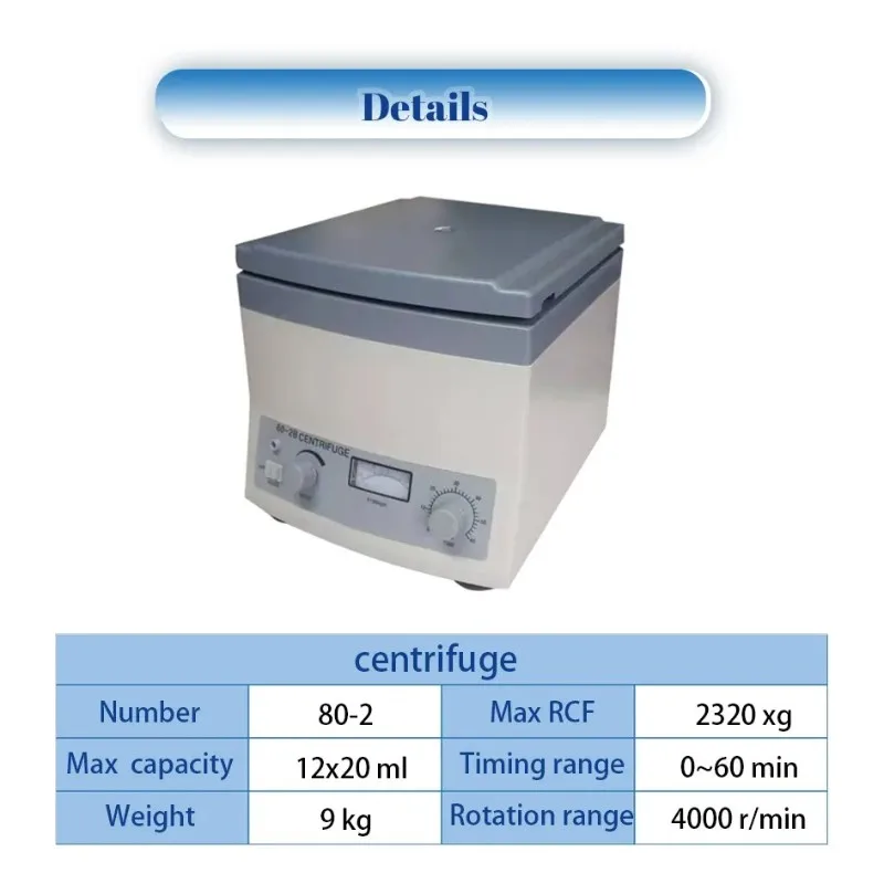 80-2B Tabletop Laboratory PRP Centrifuge Machine Low Speed Centrifuga for Medical Use with 12x 20ml Rotor