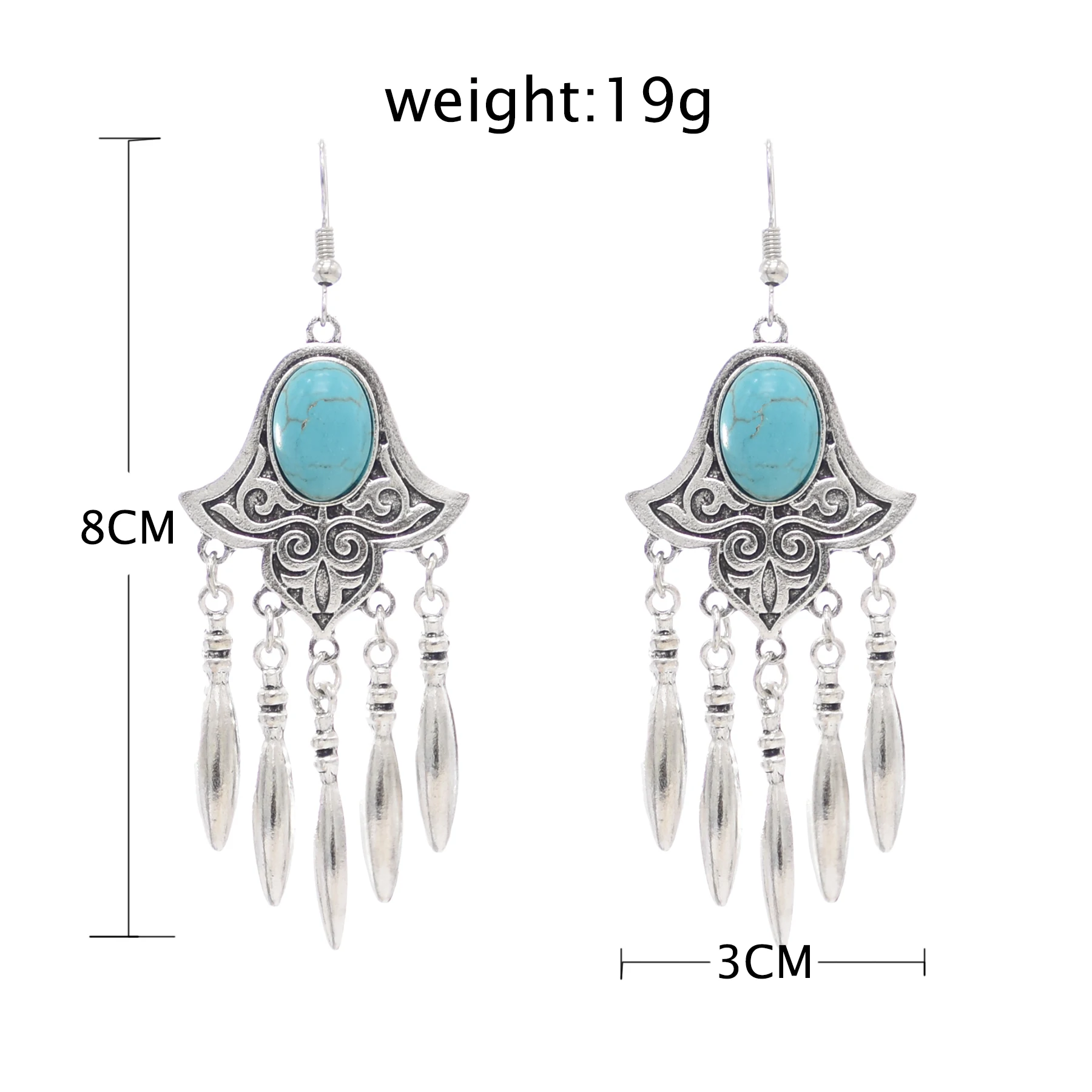 Indian Vintage Oxidized Silver Color Metal Drop Earrings for Women Boho Blue Black Stone Hanging Earring Party Gift Gypsy