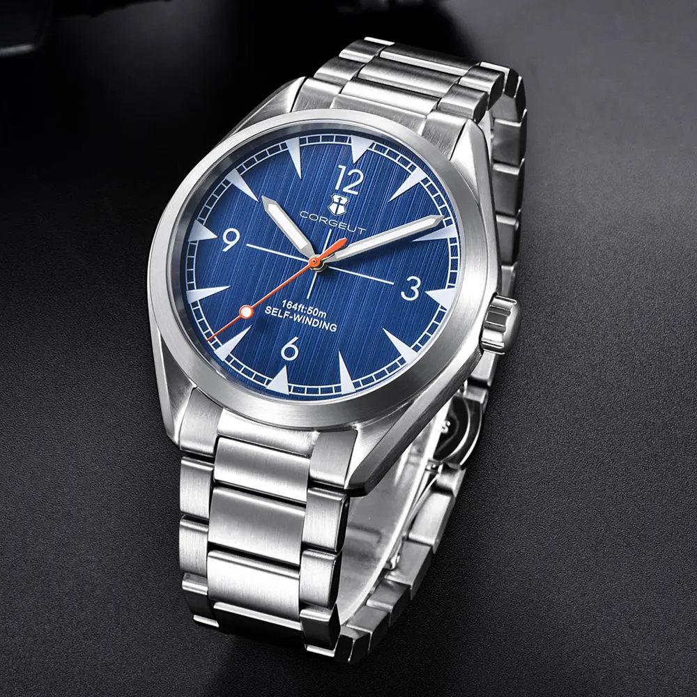 Benutzerdefiniertes Logo, 41 mm Corgeut Herren-Automatikuhr, NH35 Miyota mechanische Armbanduhr, gebürstetes Gehäuse, Sportuhr mit Saphirglas