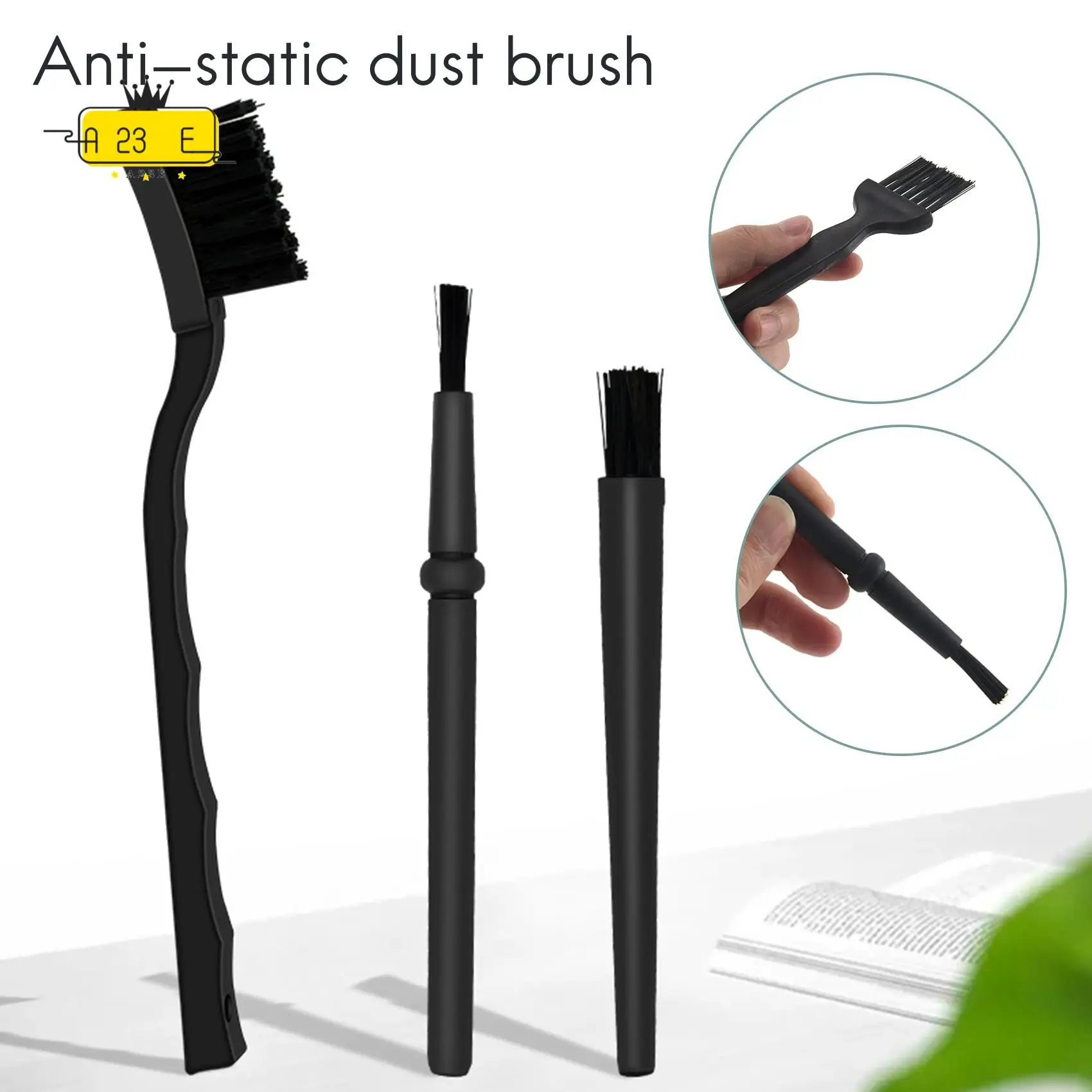 A23E-6 In 1 Plastic Small Portable Handle Nylon Anti Static Brushes Cleaning Keyboard Brush Kit, Black (Zip Bag )