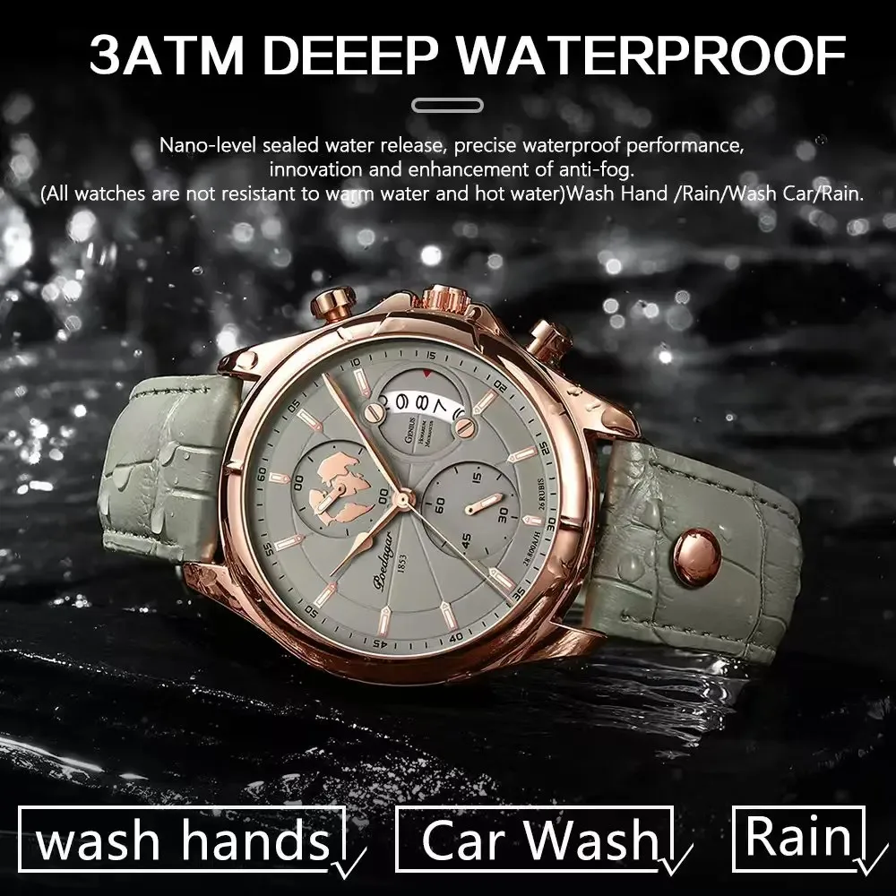 Poedagar Fashion Quartz Wristwatches Casual Business Leather Man Gold Clock Men Luxury Watch Automatic Watches Mens Montre Homme