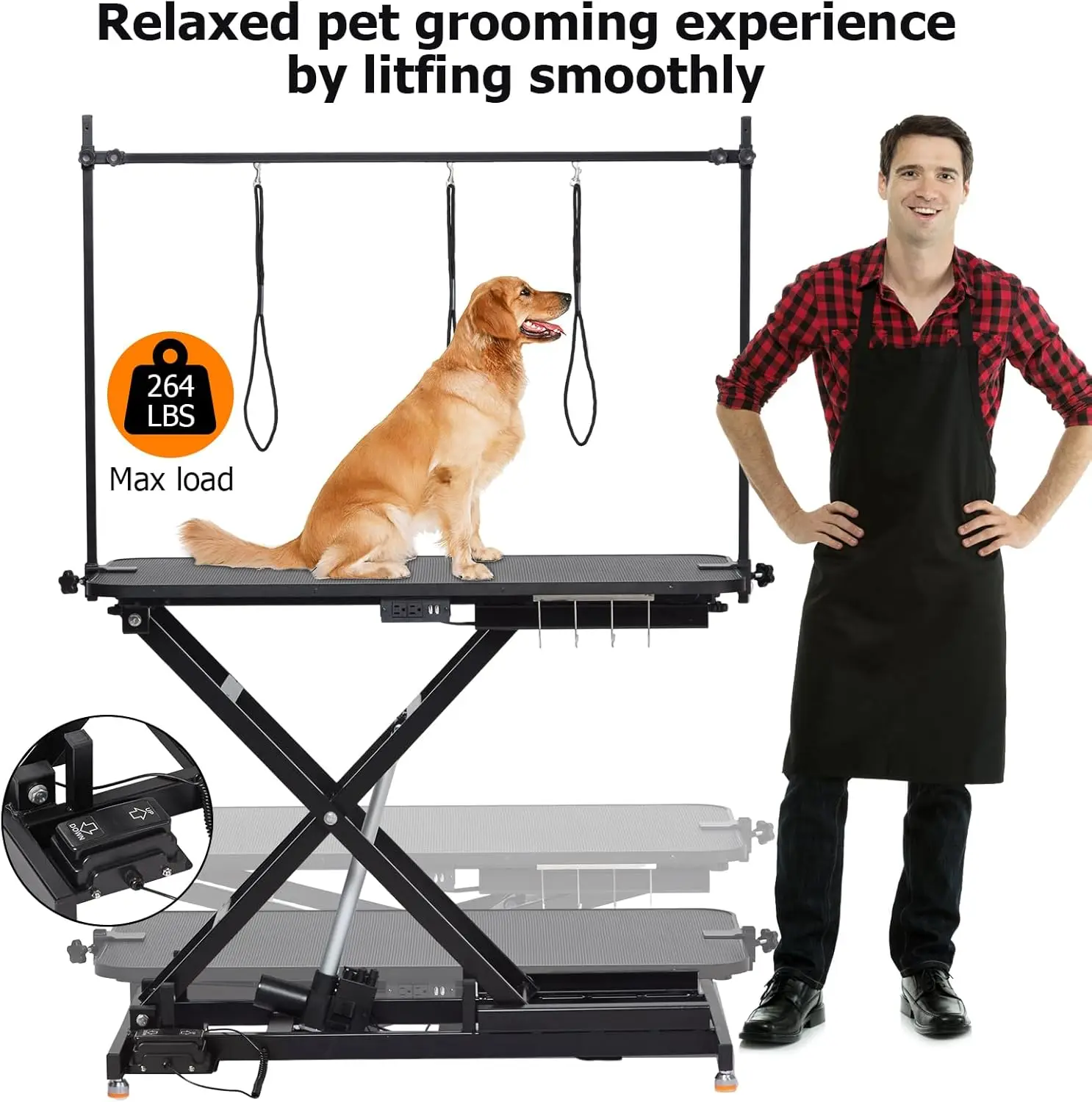 

Electric Dog Grooming Table, Adjustable X Lift Heavy Duty Pet Grooming Stationo for Pets &Large Dogs, Static-free Surface