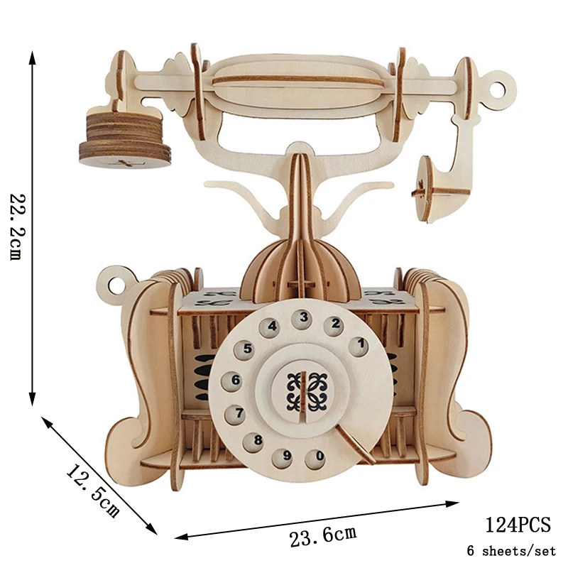 The Camera 3D Wooden Puzzle Old-Fashioned Phone Model DIY Building Kits Wood Jigsaw Toys For Children Girls Home Room Decoration