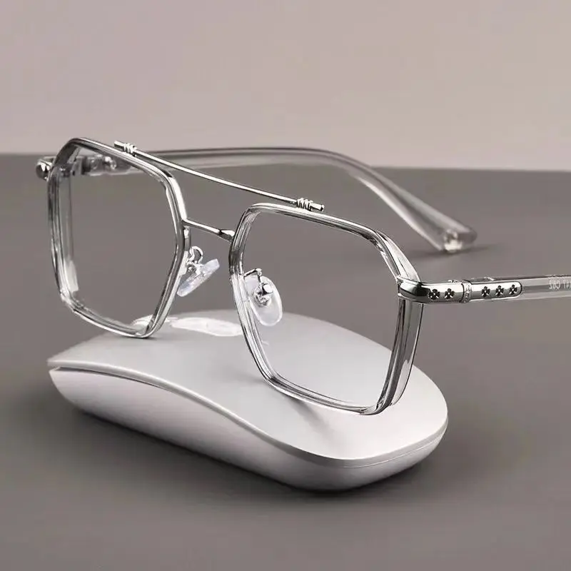 NEW Double Bridge Square Anti-blue Light Glasses Women Men Vintage Transparent Computer Glasses Oversize Frame Eyeglasses 1PC