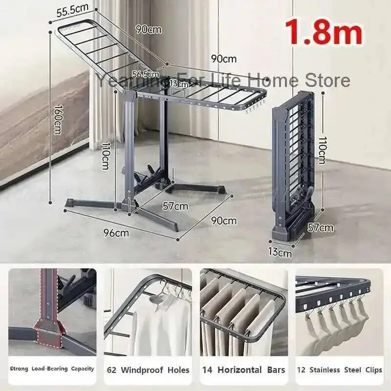 접이식 빨래 건조대, 내구성 있는 액세서리, 옷걸이 스탠드, 나무 바닥, 스테인리스 스틸, 발코니용 높이 조절 가능