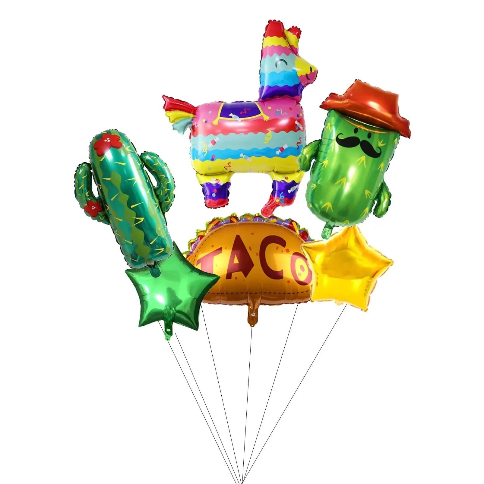 

Helium Foil Aluminum Balloons, Mexican Fiesta, Cinco De Mayo, Mexico Taco, Cactus Pinata, Birthday Party Decorations Set, 6 Pcs