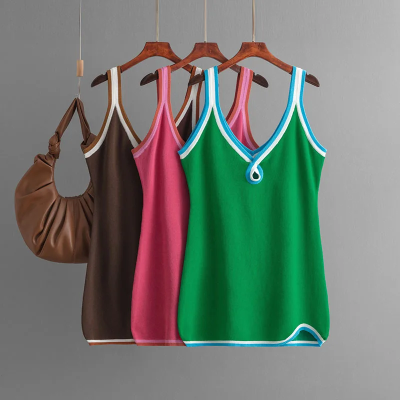 

2025 Women's Summer Thin Silk Suspender V-neck T-shirt Loose Oversized Top Solid Color Versatile Style Loose Casual Top CQ204