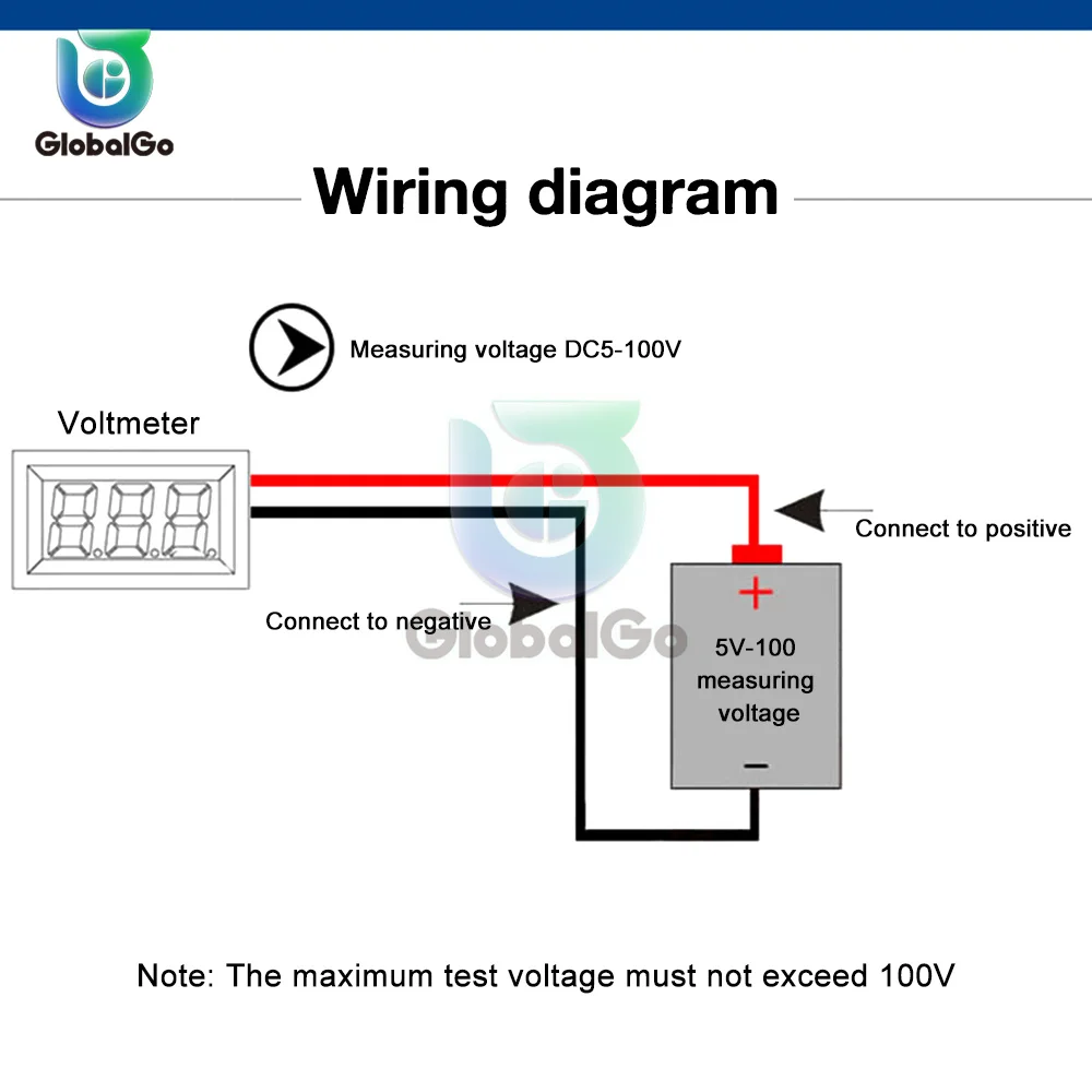DC 4-100V LED Digital Display Circular Two-wire Voltmeter Digital Voltage Meter Test Head Display Reverse Connection Protection