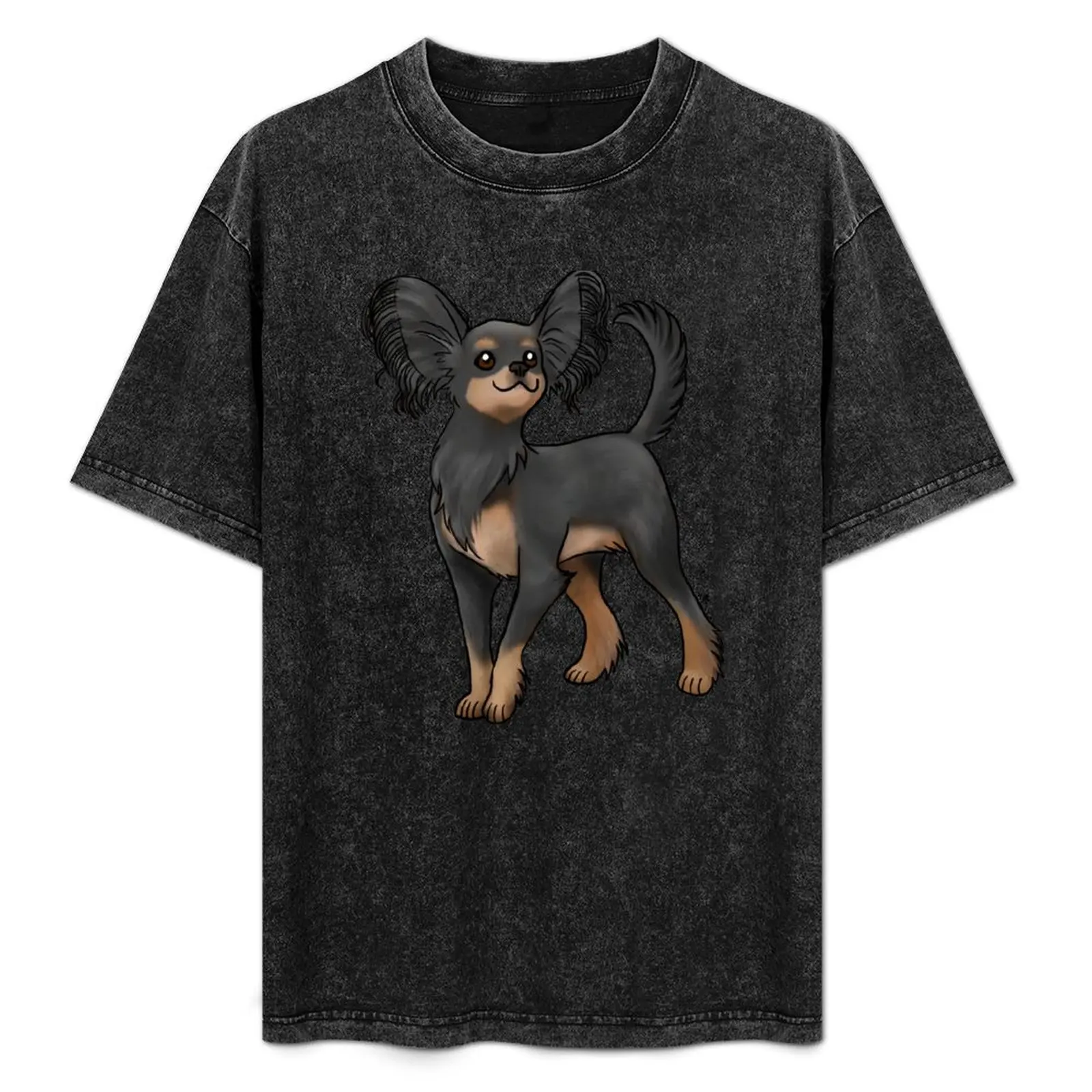 

Russiky Toy - Long Haired Black and Brown T-Shirt Stain Resistant Casual Tee