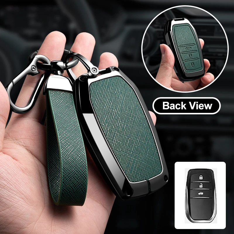 Zinc Alloy Leather Car Key Case Cover For Toyota CHR Hilux Fortuner Land Cruiser 200 Camry Corolla Crown RAV4 Highland
