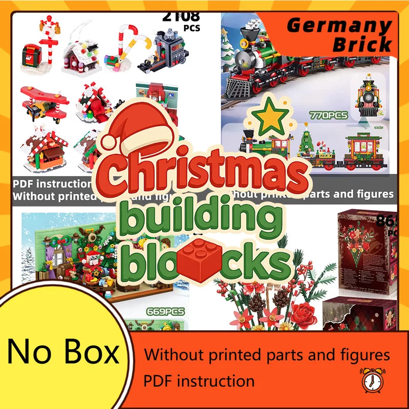 

Themed Christmas Building Blocks Collection - Holiday Scenes, Plane, Gingerbread House & Train Models