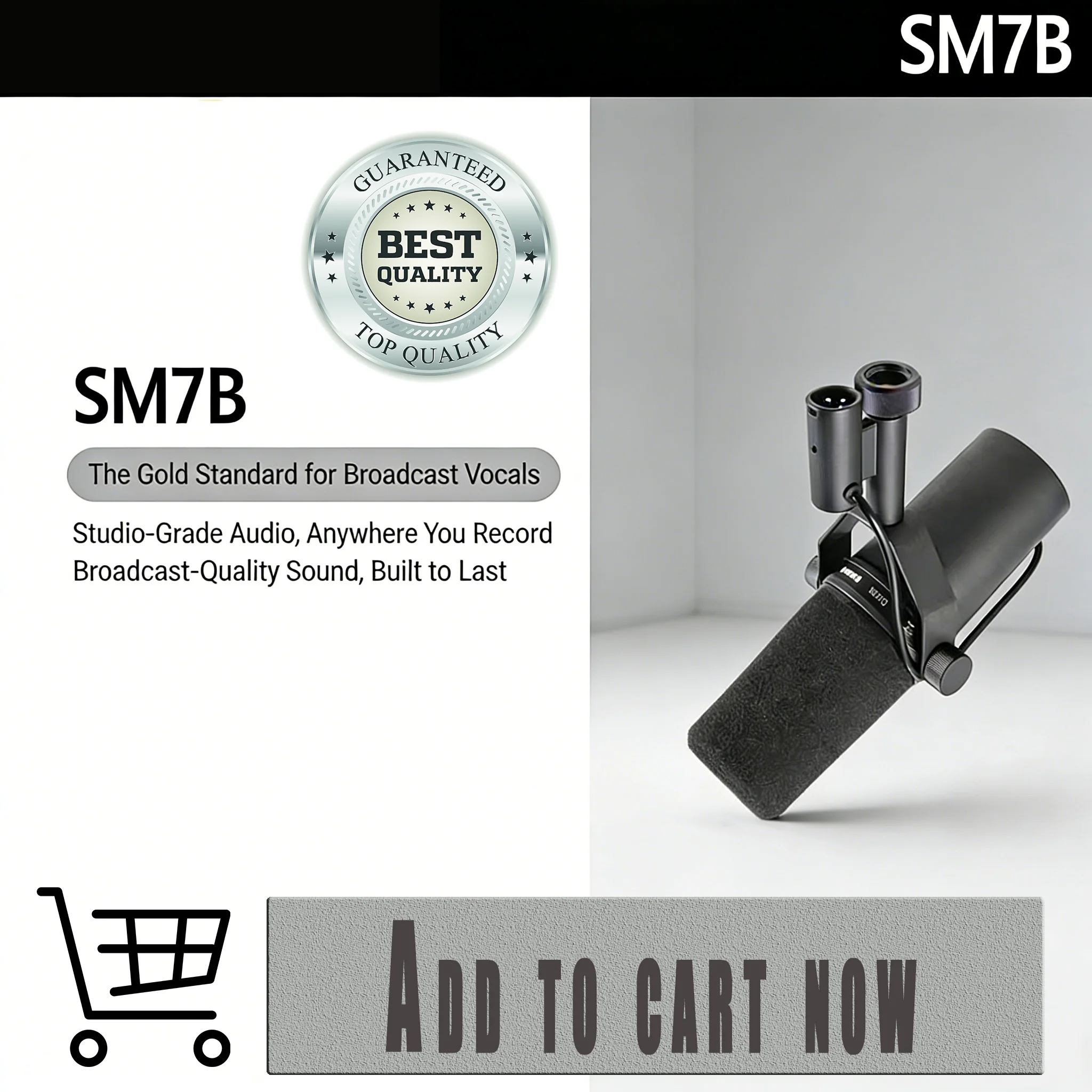 

SM7B Dynamic Vocal Microphone Kit Professional Studio Podcast Mic with XLR Cable Boom Arm For Streaming Recording Broadcast
