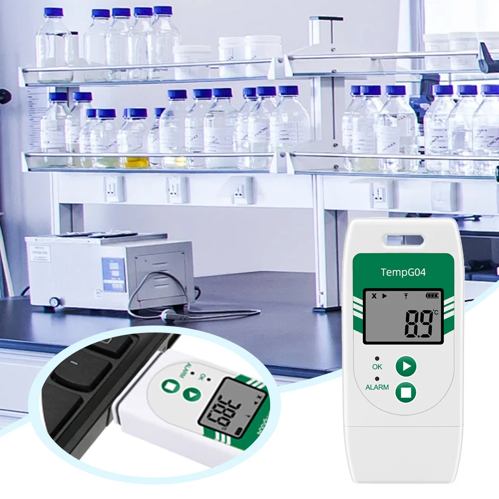 USB Digital Temperature Data Logger Over Temp Alarm 32000 Point Capacity Temp Recorder Temp Recorder for Cold Chain Transport
