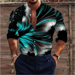 2024 Men's Shirt Stand Collar 3D Printed Outdoor Street Long Sleeve Button Clothing Fashion Classic Breathable Comfortable 6XL