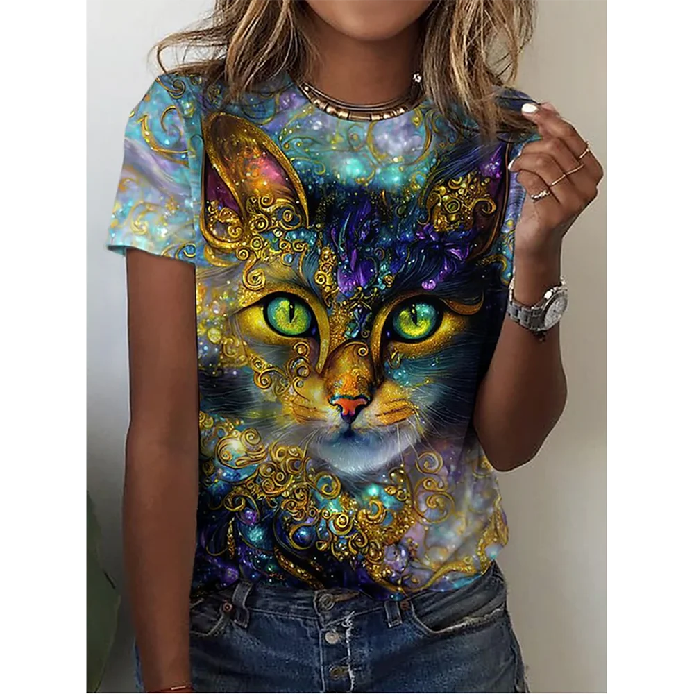 

Fashion Women T-shirt 3D Kawaii Cat Print Tees Tops New Harujuku Animal Short Sleeve T Shirt Oversized Loose Woman Clothing 2023