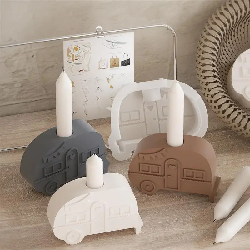 Mini Bus Candle Holder Concrete Silicone Molds Handmade Vehicle Car Candlestick Gypsum Plaster Cement Mould Ornament Resin Mold