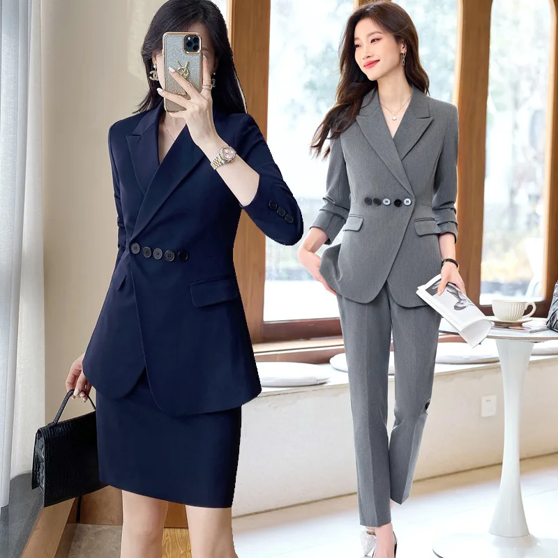 High-End Suit Jacket for Women Spring and Autumn New Korean Style Temperament Office Wear Jewelry Store Sales Department Gray Su