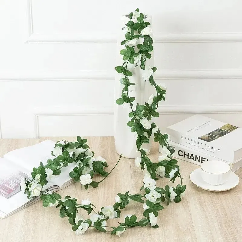 2.5m 1.8m Rose Artificial Flower Vine For Wedding Garland White Pink Home Room Wedding Decoration Silk Artificial Rose Vine Han