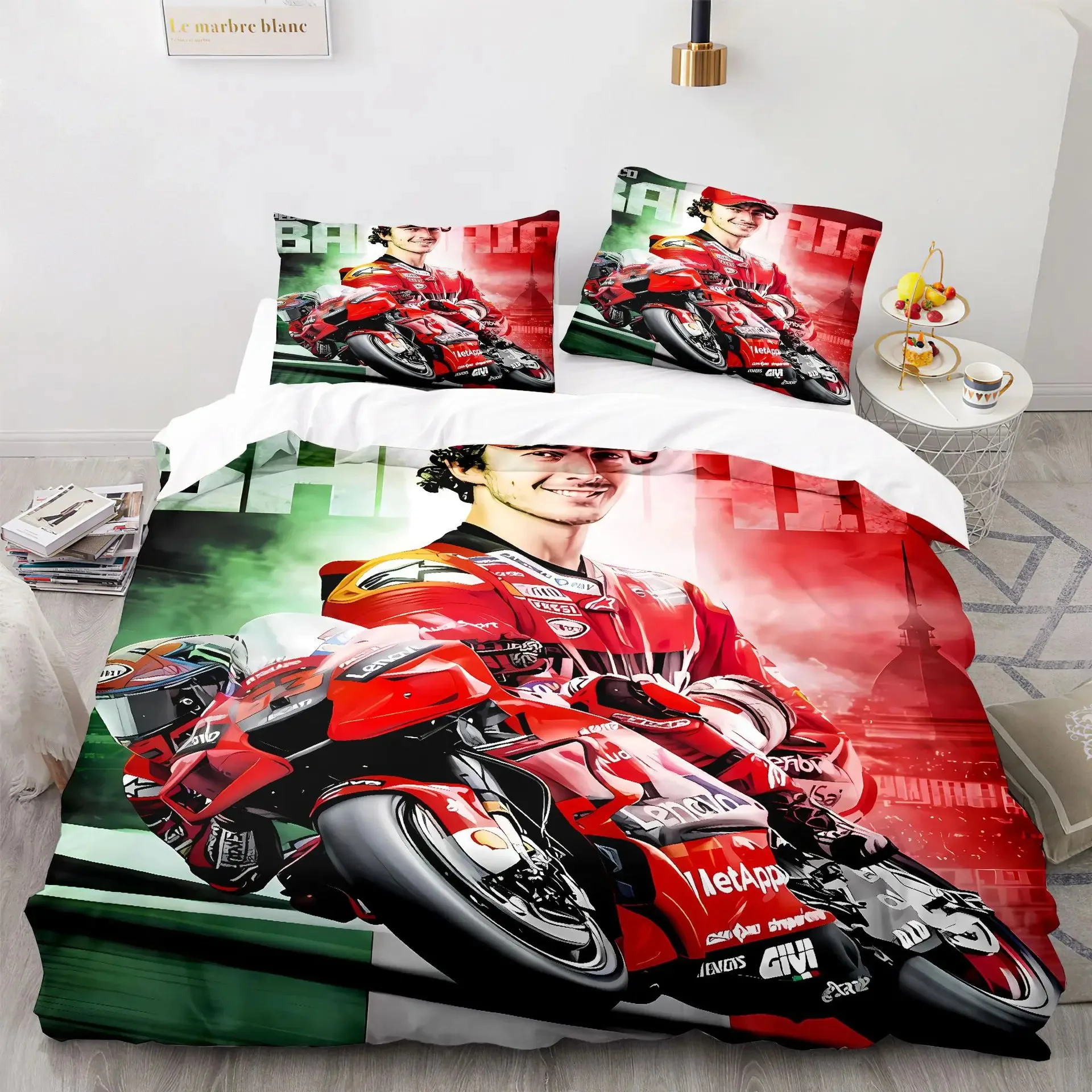 3PCS Single-sided Printed Duvet MMarquez-93  Pattern Printed Bedding Set Duvet Comfortable Breathable Sheet Single King Queen