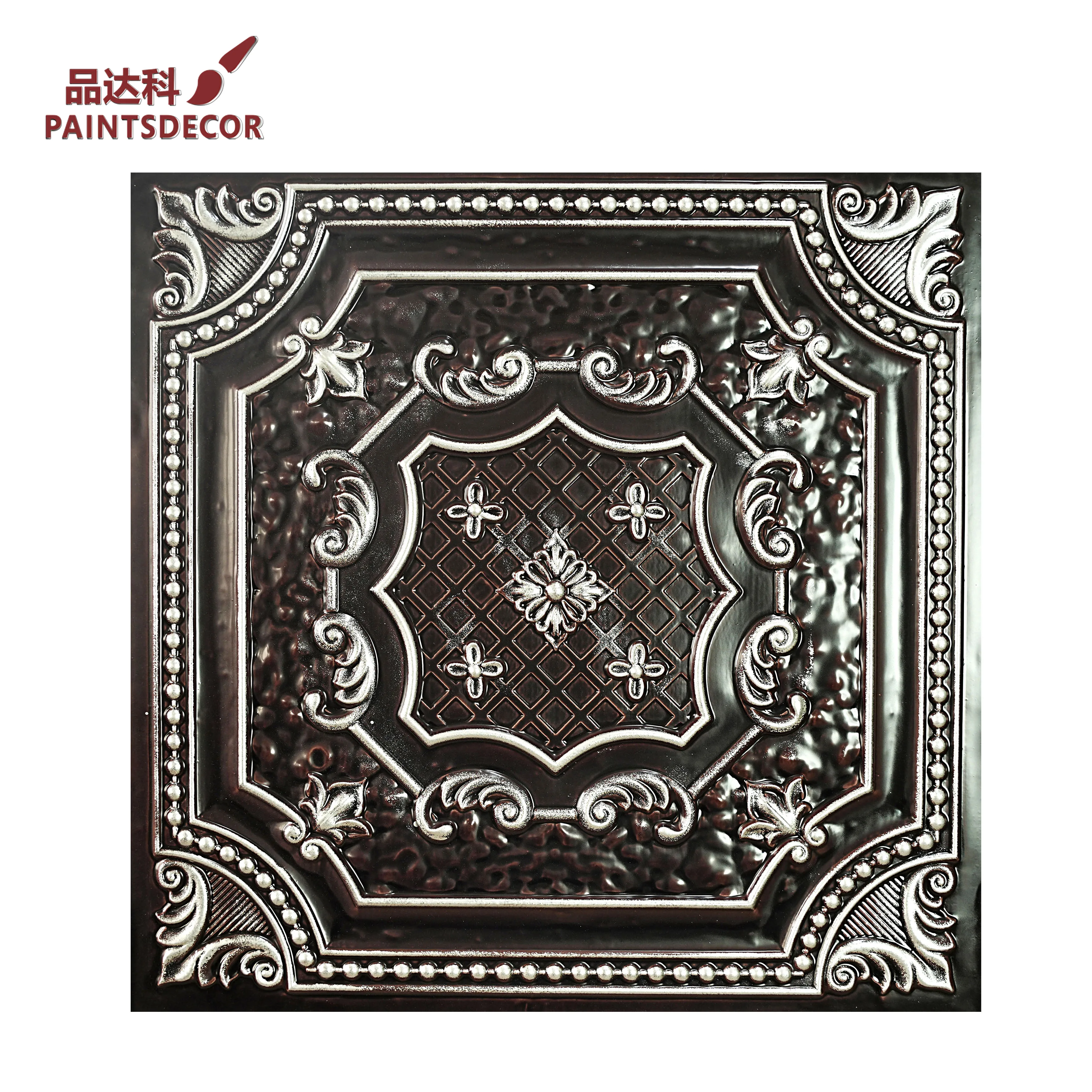 

10pcs Faux Painting Ceiling Tiles 3D Stereo Wall Panel PVC Waterproof Decor for Cafe Club PL04 Traditional silver PAINTSDECOR