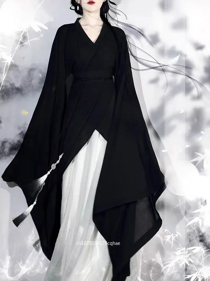 

Wei Jin Southern and Northern Dynasties Hanfu Women Thin Big Sleeve Collar Sexy Full Set Chinese Traditional Dress for Girls