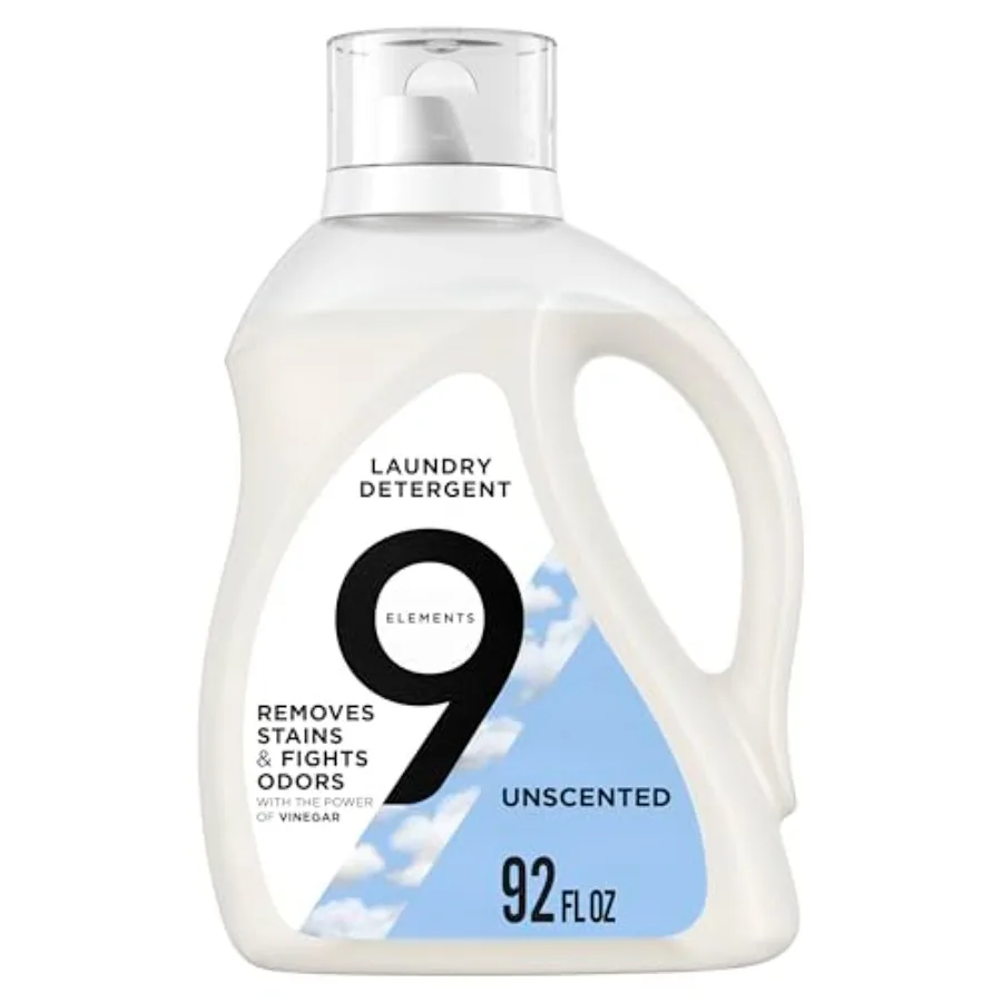 

9 Elements Liquid Laundry Detergent, Unscented, Vinegar Powered, 92 fl oz, 1 count