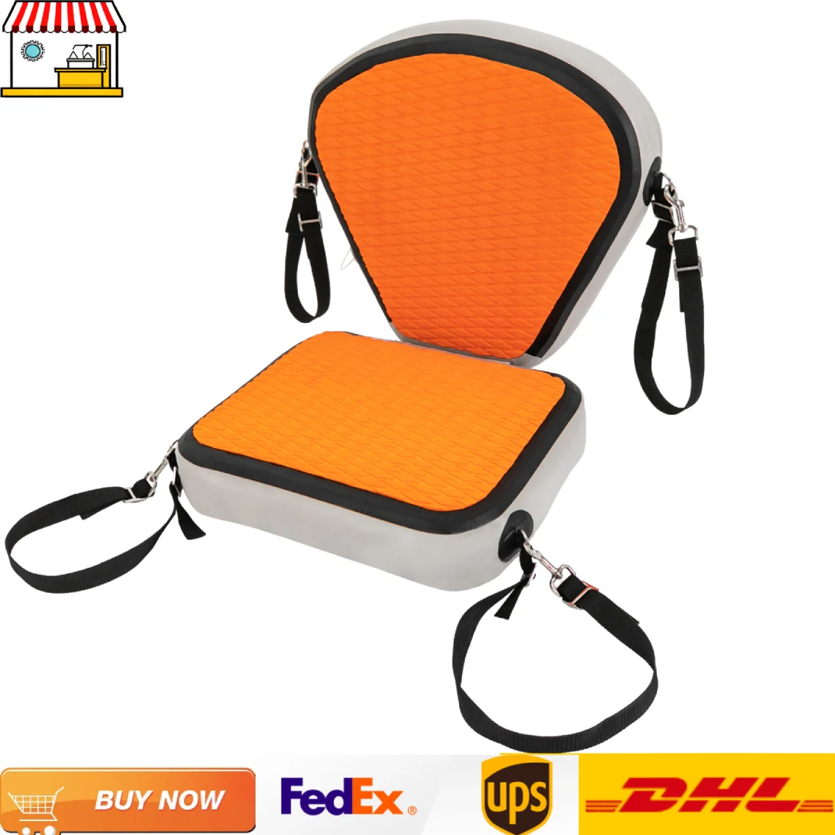 مقعد لوح مجداف كاياك قابل للنفخ | مقعد مسند ظهر برتقالي/رمادي/أسود لقوارب التجديف وصيد الأسماك #1