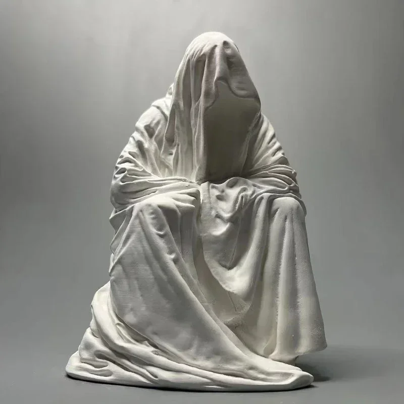 Ghost Wizard Death Robe Sculpture Artwork Plaster Statue European Vintage Ornaments Art Sculpture Home Living Room Decoration