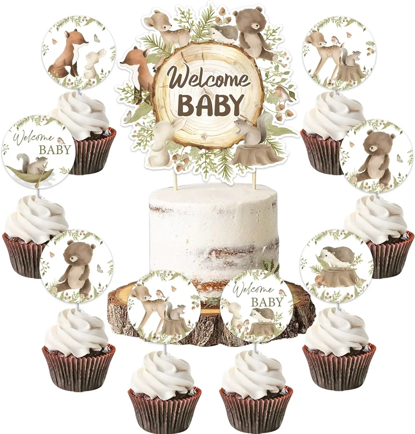 

Boho Woodland Baby Shower Decorations, Safari Woodland Cake Cupcake Toppers for Welcome Baby Shower Girl Boy Boho Jungle