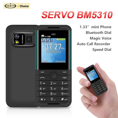 SERVO 미니 소형 휴대폰, 3 SIM 카드, 매직 보이스, 자동 통화 녹음기, 블루투스 다이얼러, 스피드 다이얼, 1.3 인치 스크린 핸드폰, BM5310