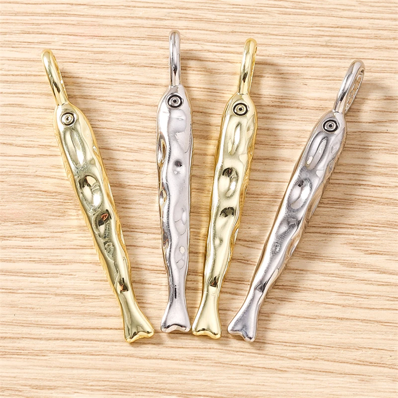 5 Stück 7x59mm süße Gold Silber Farbe Metall Fisch Charms Anhänger für Schmuckherstellung Halsketten Ohrringe Armbänder DIY Bastelbedarf – Detail 4