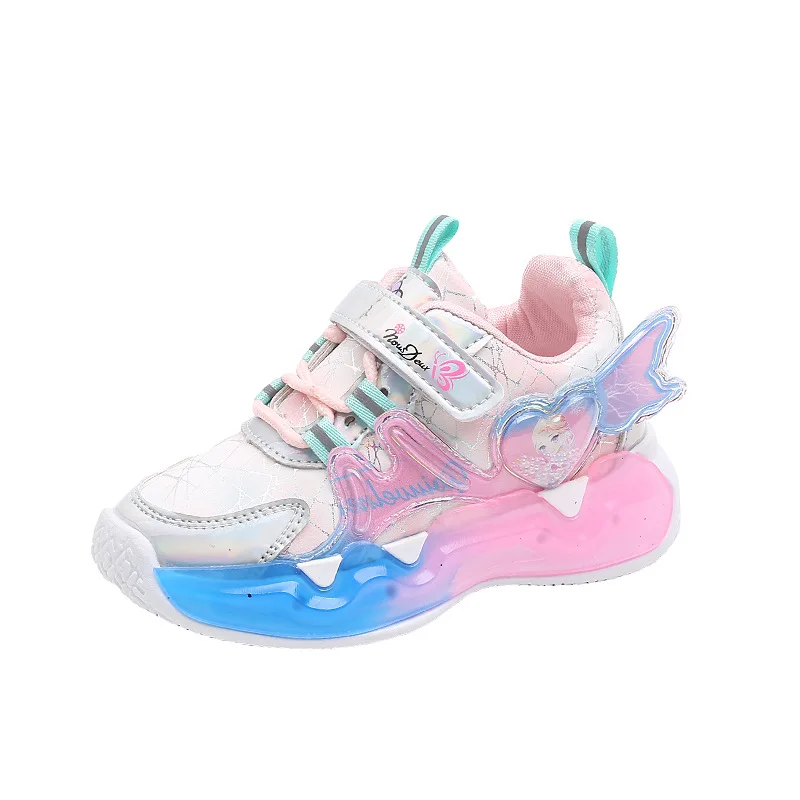 Girls New Fashion Luminous LED Sneakers Toddler Casual Pink Sports Shoe Children Four Seasons Soft Footwear Size 21 to 30