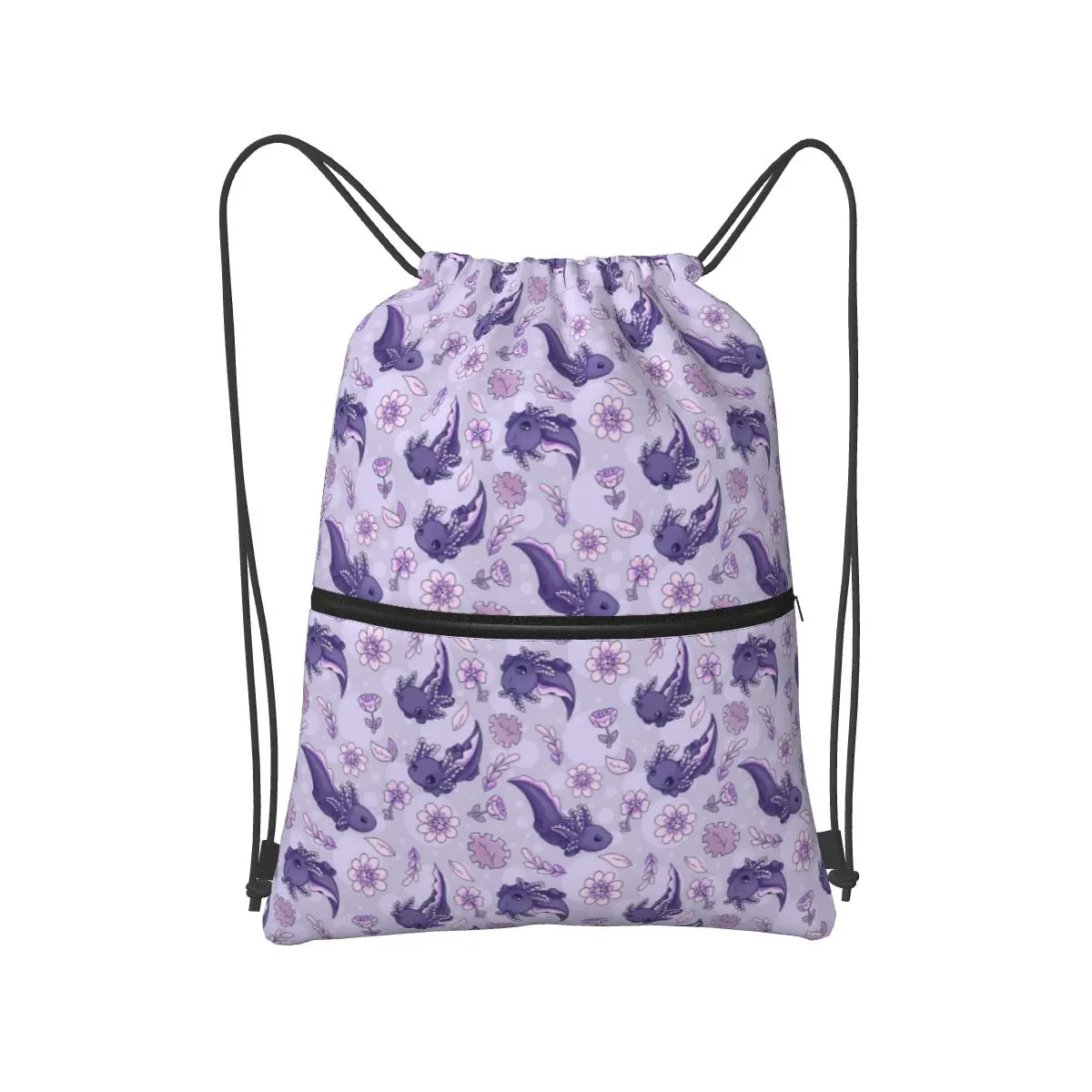 

Cute Cartoon Axolotl And Floral Pattern Backpacks Fashion Drawstring Bundle Pocket Shoes Bag Book Bags for Man Woman School