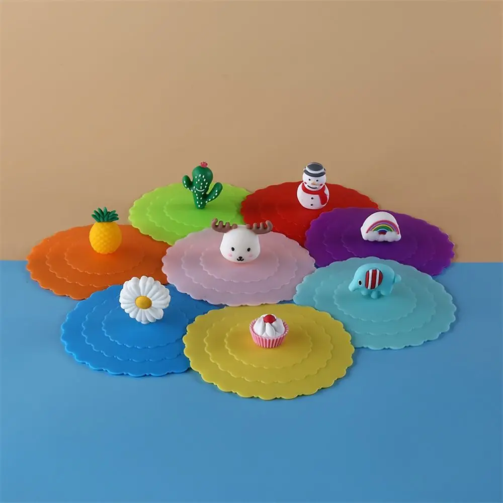 Silicone Cup Lid Cute Dustproof 10x10cm Tea Coffee Lids Cartoon Leakproof Suction Cup Cover Glass Mugs