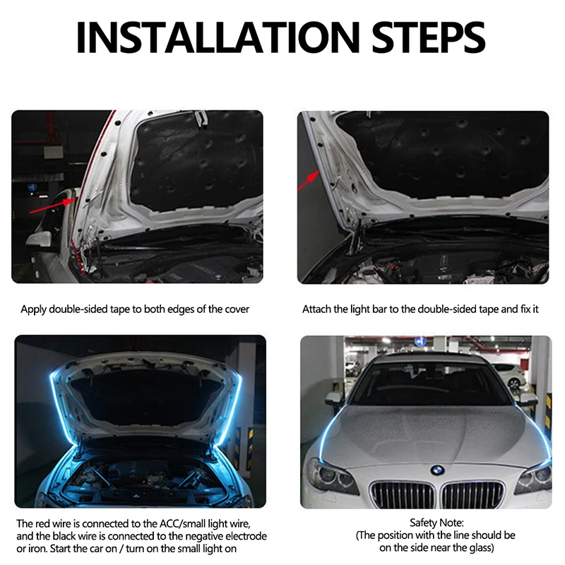 Luces de circulación diurna para coche, tira de luz para capó, tipo pasante, faro delantero modificado automático, cortable luz decorativa,