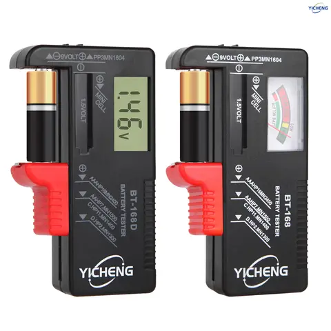 YICHENG (2 piezas) Probador de baterías, comprobador de baterías universal para pilas de botón AA / AAA / C / D / 9 V / 1,5 V, BT-168/BT-168D