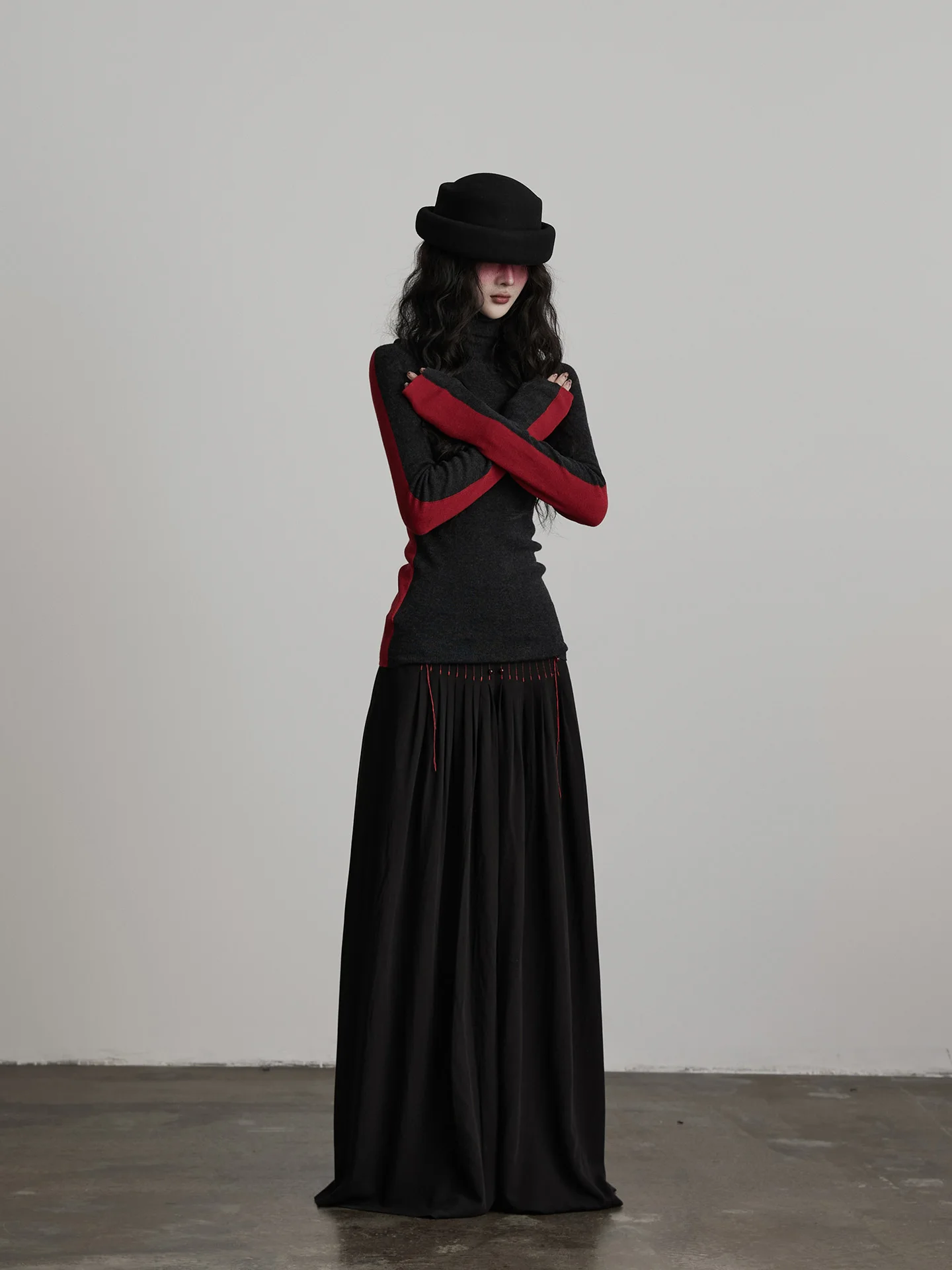 

Двусторонняя черно-красная шерстяная вязаная футболка с длинным рукавом, базовый слой, повседневный мягкий вязаный женский топ