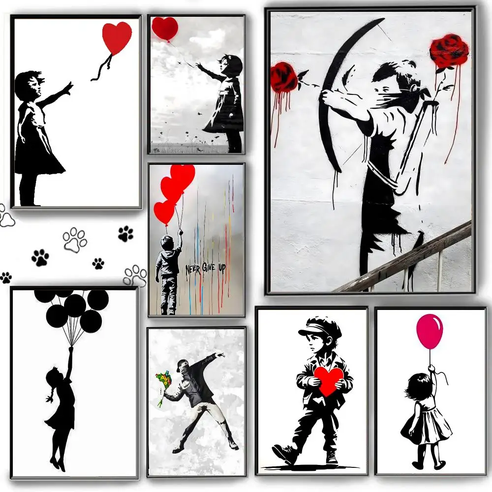 B-Banksy Famous Artist Matte PVC Peel And Stick Poster Self Adhesive Removable Waterproof Frameless Decor for Bedroom Living Roo
