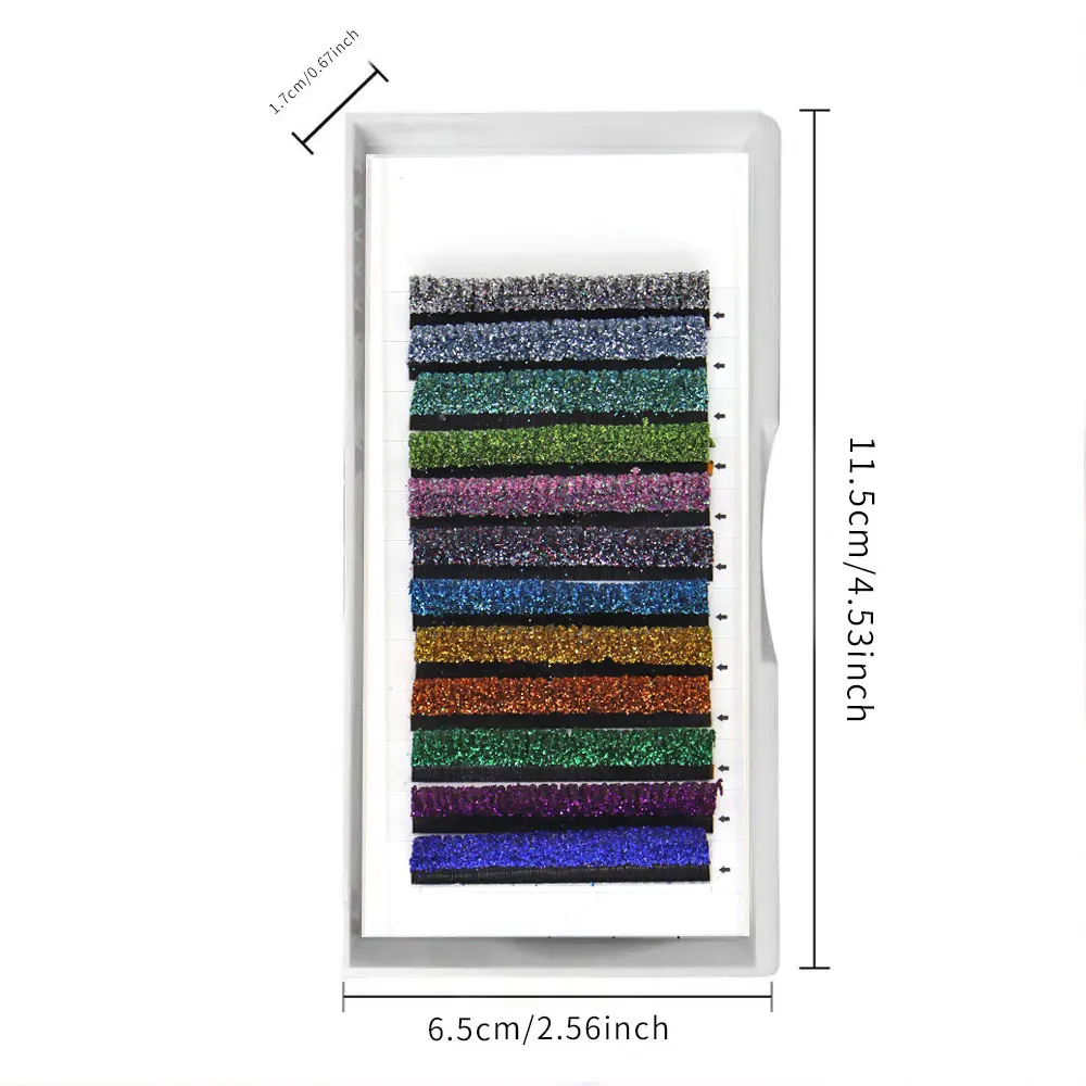 12Rows Fashion Glitter Lash Extensions Crystal Colorful Individual False Lash Mix Colors Shiny Russian Volume Professional Lash