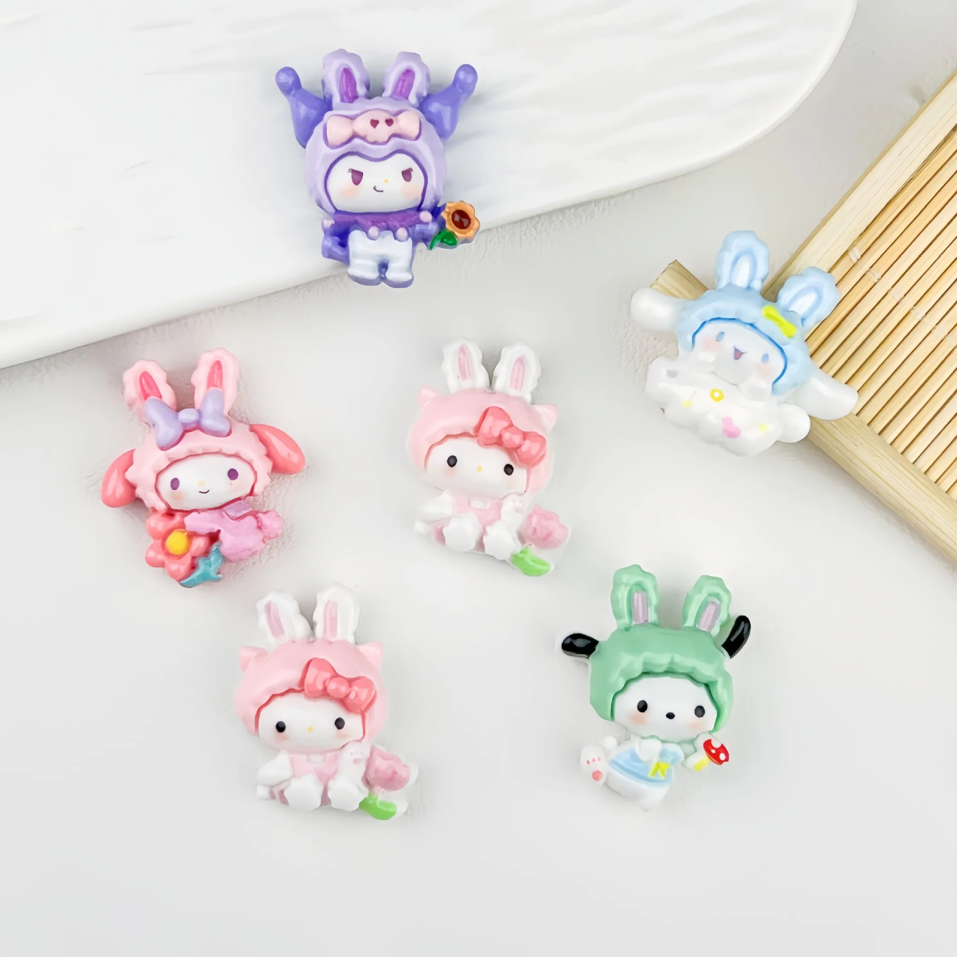 قبعة أذن أرنب كرتونية لطيفة من سانريو، إكسسوارات راتينج حيوانات أوروبية صغيرة، مشبك شعر مصنوع يدويًا، حبل للرأس، إبزيم حذاء Jewe #3