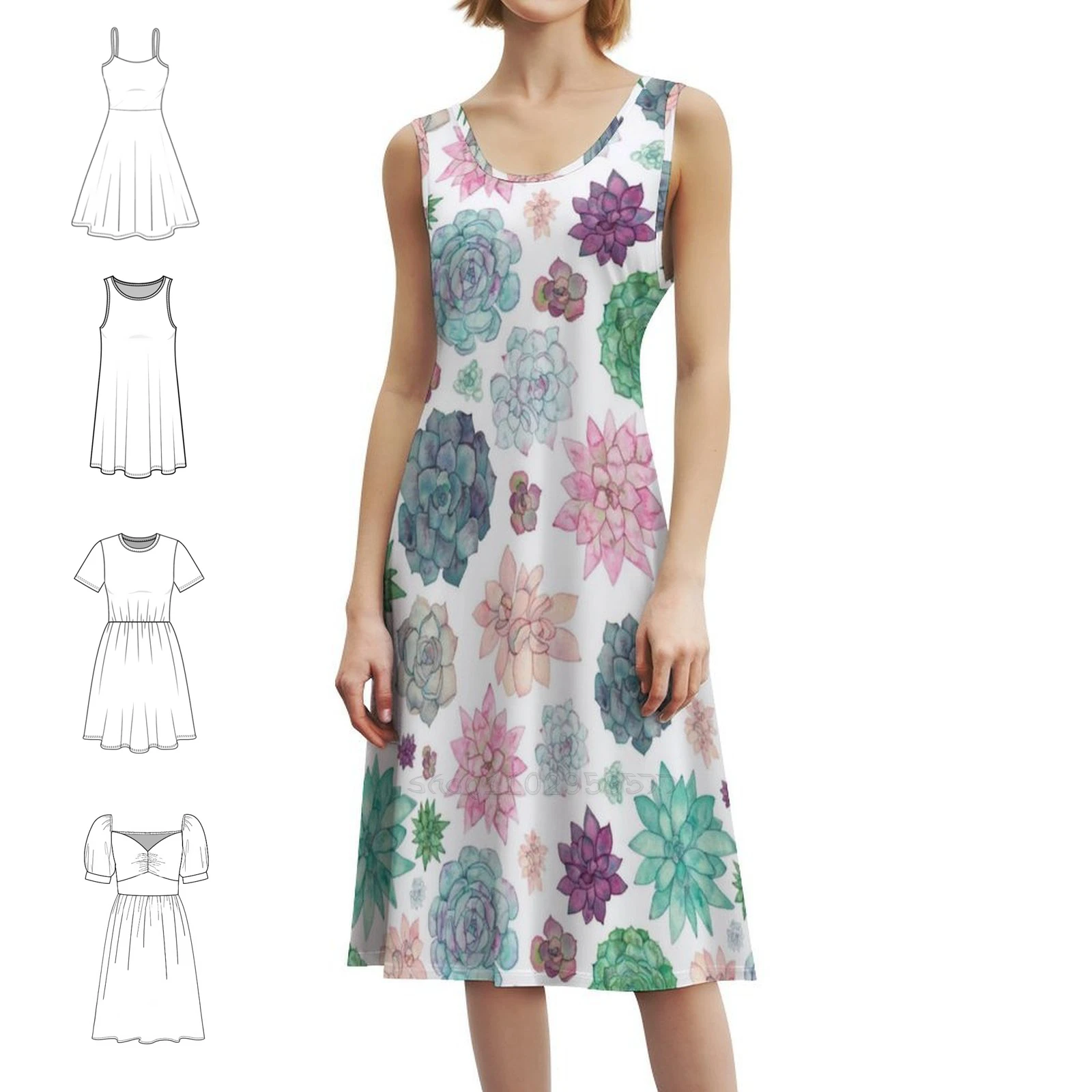 

Succulent Garden Floral Smock Dress For Women Spring Summer Casual Dress For Party Succulent Garden Cacti Floral Nature Female