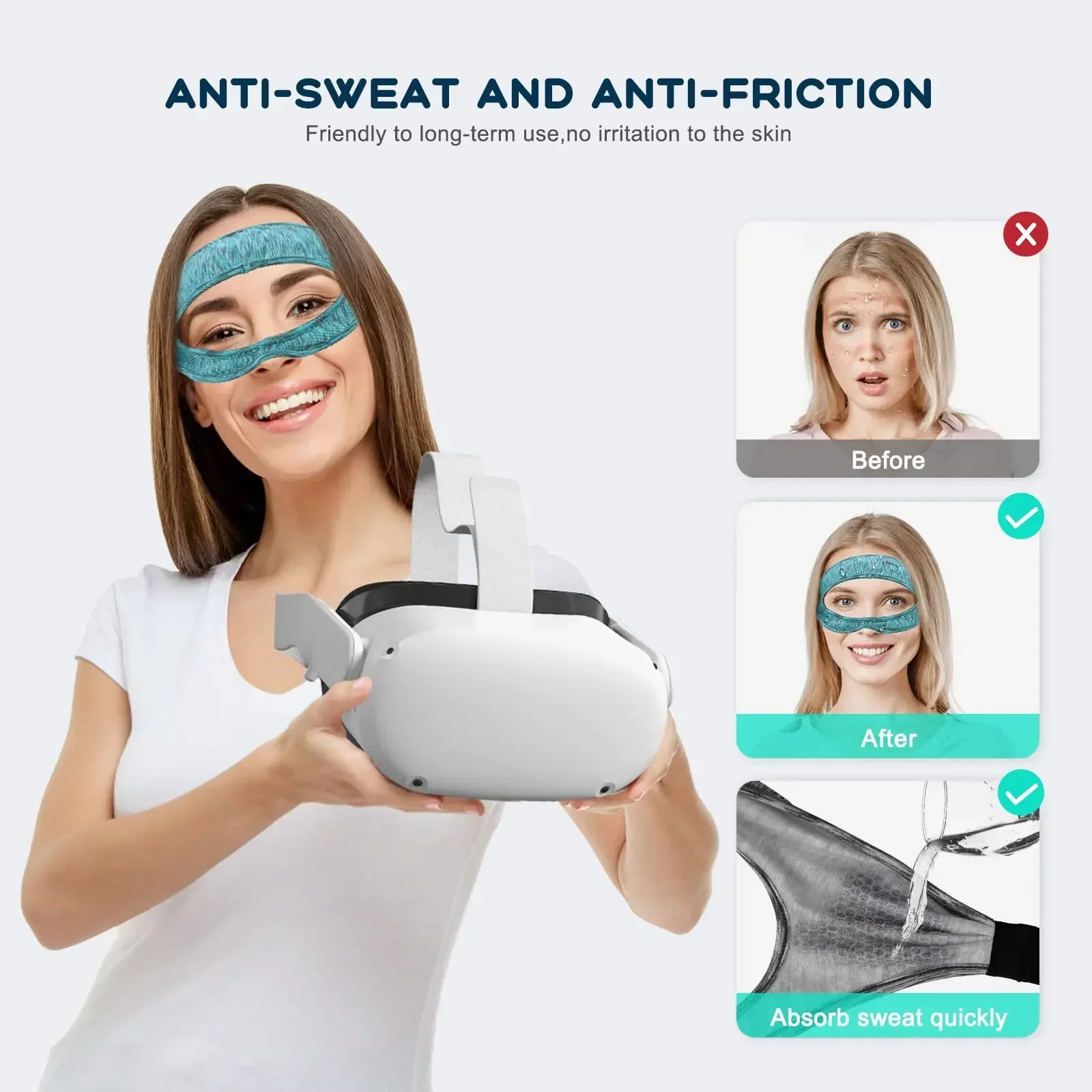 VR Eye Mask Cover Breathable For Oculus Quest 2 Accessories Sweat Band Adjustable Sizes Padding with Virtual Reality Headsets