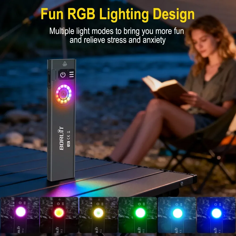 BORUiT U8 650LM LED EDC مصباح يدوي نوع C قابلة للشحن ضوء العمل الشعلة مع المغناطيسي مقاوم للماء التخييم في الهواء الطلق جيب فانوس