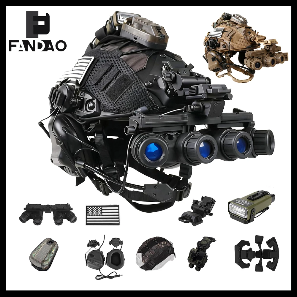 

Tactical Helmet Set Adjustable FAST Protective Helmet with Headset Survival Light NVG Model Signal Light for CS Airsoft Cosplay