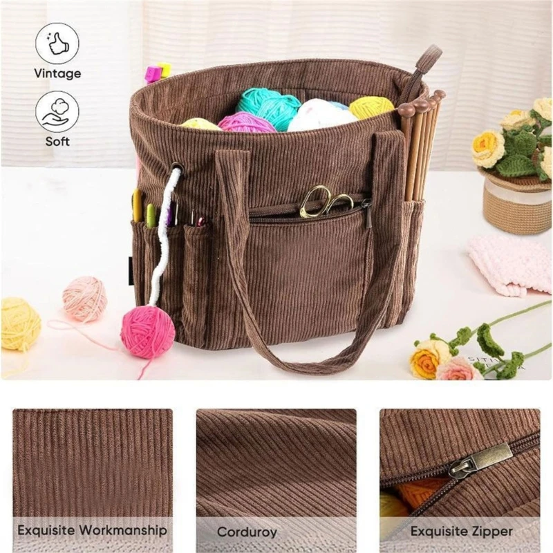 

Crochet Bag Knitting Bag Crochet Craft Project Bag Travel Yarn Organiser Bag for Crocheting Pattern Yarn Hook Needle