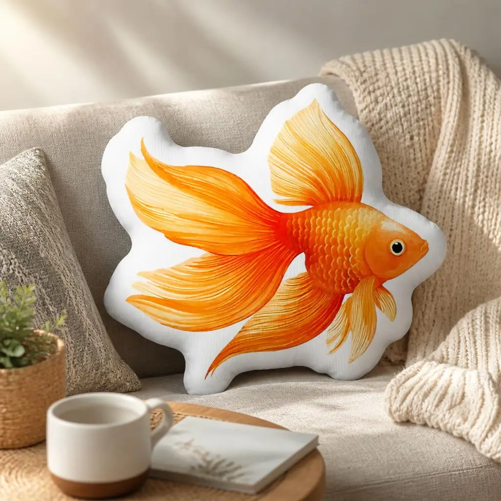 Golden fish watercolor Funny Pillow Cushion Irregular Stuffed Throw Pillow Home Decor Gift Sofa Bed