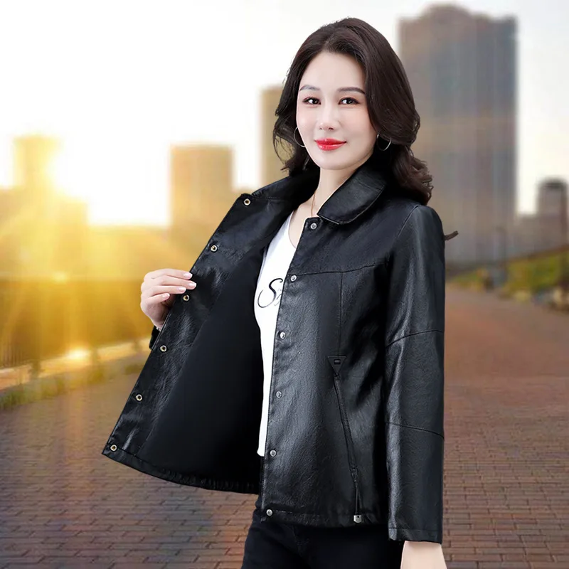 가죽 재킷 여성 봄 가을 숏 재킷 코트 2025 신상 가을 겨울 라펠 PU 가죽 재킷 여성 아우터 캐주얼 탑스