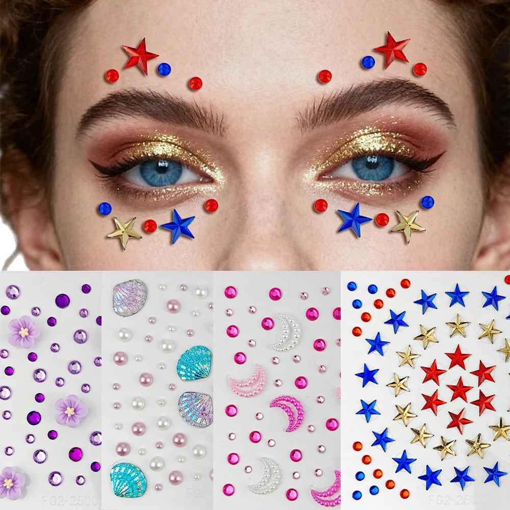 

красный, синий, пятиконечная звезда, лицо, драгоценные камни, наклейки, розовый, белый жемчуг, ракушка Авроры, наклейка для лица, звездная луна, стразы, тело, бриллиант